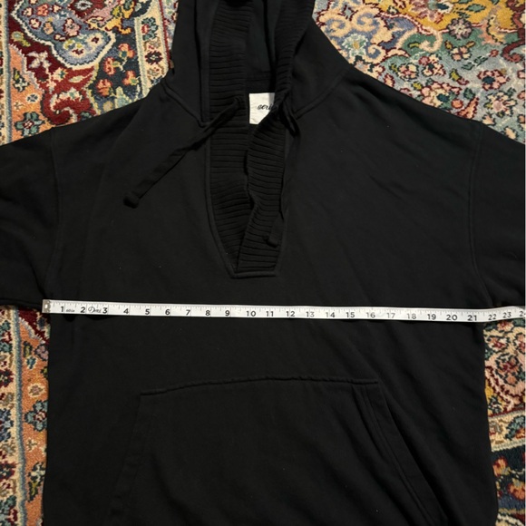 Aerie Oversized Heathered Grey Washed Cotton Hoodie V Neck Women’s Medium - Picture 9 of 11